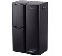 Bayt Poubelle Cuisine 60L Noire à Pédale, Tri des Déchets 3 Compartiments, Inox, Anti-Odeurs