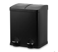 Bayt Poubelle de Tri 30L Noir 2 Compartiments 15L, Pédale Mains Libres, Anti Odeurs, Cuisine Bureau Salle de Bain