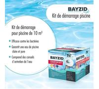 Bayzid® Kit de Démarrage pour Piscine - 7 Pièces pour l'Entretien de l'eau - Granulés de Chlore, Correcteur de pH, Pastilles Multi-Usages, Thermomètre, Pompe Doseuse, Bandelettes et Guide