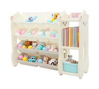 Bazargame Étagère pour enfants design alpaga avec 12 boîtes, étagère à jouets à 4 niveaux en polyéthylène haute densité, jolie bibliothèque pour chambre d'enfant et maternelle (115 x 36 x 85 cm)