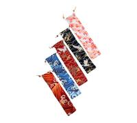 BAZEITFLOW Lot de 5 Pochettes pour Couvert en Tissu à Cordon Design Japonerie Simple et Élégant, Pochettes de Rangement pour Baguettes Compactes et Multifonctionnelles, pour Pique-niques