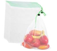 BAZEITFLOW Lot de 6 Paquet à Légumes en Filet Polyester Respirants avec Cordon de Serrage, Réutilisables pour Fruits et Légumes Marché Fermier ou Épicerie