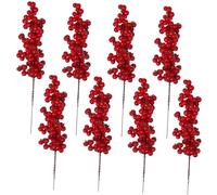BAZEITFLOW Lot De 8 Baies Rouges Artificielles en Tige Décorations De Noël pour Bouquet Artificiel Décorations De Fête Accessoires DIY Et Sapin Rouges Usage Mariage Et Noël