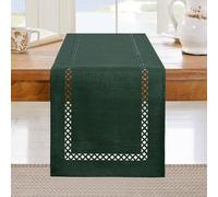 BAZIOE Moderne Chemin de Table Vert 183*33 cm Lavable Lin Chemin de Table Design Ajouré Aspect Lin de Haute Qualité Idéal pour Décoration de Fête de Vacances, Table à Manger, Fête de Noël.