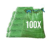 Bazko Lot de 100 sacs Raschel 42x60 cm 15 kg | Vert | Sacs en maille avec cordon de serrage | Réutilisable | Sac à pommes de terre, sacs à oignons, sac en maille pour bois de chauffage