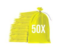 Bazko Lot de 50 Sacs à Gravats | Sac Tissé en PP 50x80 cm | Jaune | Sac de Jardin avec Cordelette de Fermeture | Sacs de Sable Anti-Inondation à Remplir | Résistant à la Déchirure