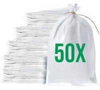 Bazko Sacs à sable vides pour inondations à remplir 50 pièces | Sac en tissu PP 65x105 cm | Sac à sable de protection contre l'eau blanc | Sac de jardin avec ficelle d'attache