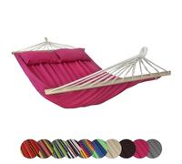 BB Sport Hamac Barres Bois 240x150 cm 300 kg 2 Personnes 2 Coussins Jardin | Détente, Balancelle, Balcon, Terrasse, Piscine, Parc, Coton Polyester, Imperméable, Résistant Lumière