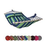 BB Sport Hamac Barres Bois 240x150 cm 300 kg 2 Personnes 2 Coussins Jardin | Détente, Balancelle, Balcon, Terrasse, Piscine, Parc, Coton Polyester, Imperméable, Résistant Lumière
