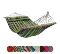 BB Sport Hamac Barres Bois 240x150 cm 300 kg 2 Personnes 2 Coussins Jardin | Détente, Balancelle, Balcon, Terrasse, Piscine, Parc, Coton Polyester, Imperméable, Résistant Lumière