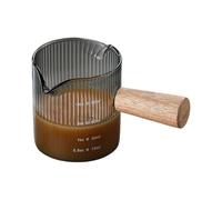 Bbajszx Tasse à café expresso en verre à rayures verticales décoratives, capacité de 90 ml, pichet à mousse de lait avec poignée en bois confortable, ensemble d ' outils pour cafetière