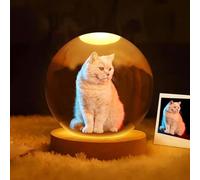 BBGDP Veilleuse Boule Commémorative Personnalisée Avec Photo D'animal De Compagnie, Lampe Globe En Cristal 3D Chien, Cadeau Sympathie For Les Amoureux Des Chiens Et Chats Cas Perte