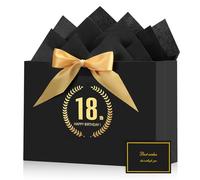 BBLIKE Sac Cadeau Anniversaire Ans, Pochette Cadeau Noir Ruban Doré | sachet cadeau 32 x 22 x 11 cm, ambiance festive chic, parfait pour jeune fille et jeune homme entrant dans l’âge adulte