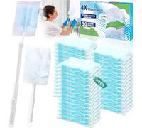 BBLTIFF 50 Pièces Plumeau Poussiere Kit avec 1 Poignée et 1 Perche Télescopique, Plumeau Poussiere Telescopique, Recharges Plumeau Duster, Plumeau en Microfibre Pour Nettoyer La Poussière, Les Cheveux