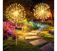 BBLTIFF Lanterne Solaire Exterieur, 2 Pièces 120 LED Lampe Solaire Exterieur Decorative, 8 Modes Blanc Chaud Étanche Lampe Solaire de Pissenlit, Feux d'artifice Solaires pour Cour, Pelouse Décoration