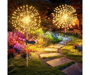 BBLTIFF Lanterne Solaire Exterieur, 2 Pièces 120 LED Lampe Solaire Exterieur Decorative, 8 Modes Blanc Chaud Étanche Lampe Solaire de Pissenlit, Feux d'artifice Solaires pour Cour, Pelouse Décoration