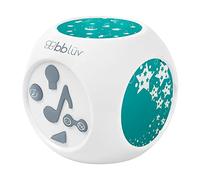 bblüv - Kübe - Veilleuse Musicale et Lumineuse, 15 Sons, Blanc/Bleu | Activation par la voix, 3 thèmes de projection, Arrêt automatique 30 minutes, Câble USB ou piles AAA, Berceuses apaisantes