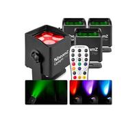 BeamZ BBP44 Lot de 4 Projecteurs sur Batterie Compact RGBW IP65 - 16 Watts, Résistant aux Intempéries, Autonomie 25H Noir