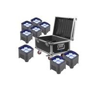 BBP94 Lot de 8 projecteurs Uplight 4x LED 10 W RGBW avec flightcase - mode DMX, fonction maître/esclave, environ 9 heures d'autonomie, télécommande,