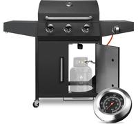 BBQ Barbecue à gaz - 3+1 brûleur - 24.000 BTU - Brûleur latéral & table latérale - Acier inoxydable - Porcelaine émaillée - Modèle de chariot - Gaz naturel - Noir
