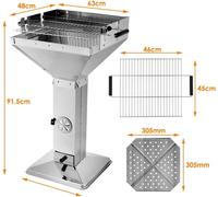 BBQ Barbecue au charbon de bois - Barbecue colonne/entonnoir - Acier inoxydable - Surface chromée - Avec support - Portable - Pour le jardin et le camping - Gris