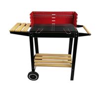 BBQ Collection Barbecue au charbon de bois avec roulettes - Grille réglable & pare-vent - Barbecue avec table latérale - Noir