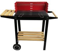 BBQ Collection Barbecue au charbon de bois avec roulettes - Grille réglable & pare-vent - Barbecue avec table latérale - Noir