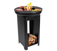barbecue 3 en 1 avec plaque teppanyaki et brasero pour la terrasse et le jardin, cheminée de terrasse avec compartiment de rangement pour le bois