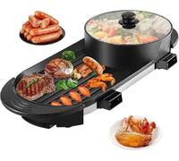 BBQ Pan électrique 2 en 1 - Gril et plaque à frire - Température réglable - 5 modes de vitesse - Anti-adhésif - Pour la famille et les fêtes - Noir