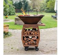 BBQ Plancha Grill Compañero XXL Acier Corten 2.0 - Avec rangement bois Ø80cm