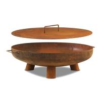 BBQ-Toro Acier inoxydable - Diamètre : 70 cm - Avec couvercle - Aspect rouille - Brasero d'extérieur avec trois pieds et deux poignées - Brasero pour le jardin - Brasero Garden Fire Pit, Fire Bowl