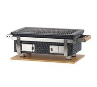 BBQ-Toro Barbecue de table en céramique avec support en bois | 50 x 23 x 17 cm | Hibachi | Barbecue de table sans électricité | Gris | Mini barbecue de table au charbon de bois