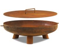 BBQ-Toro Bol de feu Ø 70 cm avec couvercle, aspect rouille, Outdoor trépied pour le jardin