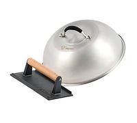 BBQ-TORO Cloche de Chauffage en Acier Inoxydable avec Poids de Viande en Fonte | Ø 31,5 cm | Cloche à Burger avec Presse à Viande, Cloche à Burger, Dôme de Fusion, Cloche de Service