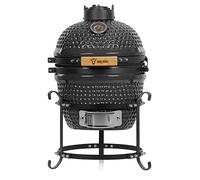 BBQ-Toro Kamado Haiiro Barbecue au charbon de bois Ø 32 cm avec thermomètre, poignée en bois | Kamado en céramique, mini barbecue au charbon de bois, barbecue en céramique (gris)