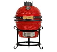 BBQ-Toro Kamado Haiiro mini Barbecue au charbon de bois Ø 32 cm avec thermomètre, poignée en bois | Rouge | Kamado en céramique