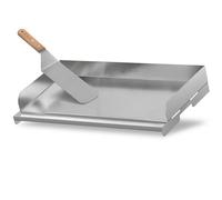 BBQ-Toro Plaque de cuisson en acier inoxydable avec spatule pour barbecue - 49,5 x 28 cm - Set de plancha pour barbecue, plancha, spatule - Rectangulaire, universelle et massive - Plaque de cuisson