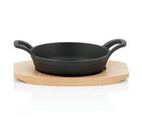 BBQ-Toro Poêle à servir en fonte avec support en bois | Ø 16 cm | déjà patiné - pré-patiné | Poêles à griller en fonte, poêlons, poêle de service, poêle à griller, poêle en fonte