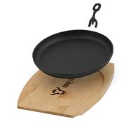 BBQ-Toro Poêle de service en fonte avec support en bois (1 pièce) | Ø 22 cm - Ronde | Déjà cuite - Preseasoned | Poêles à barbecue avec poignée amovible | Poêle en fonte, poêle à paella