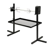 BBQ-Toro Set de brochettes de barbecue pour le camping, feu de camp et autres | 70 cm | 2 aiguilles à viande, moteur (batterie), socle avec grille à charbon de bois