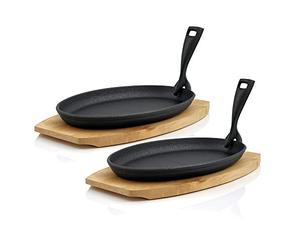 BBQ-Toro Set de poêles à servir ovale en fonte avec support en bois | 27 x 18 x 3 cm - design vierge, Fonte, Blank, 27 x 18 x 3 cm
