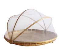 BBTISG Couvercle de nourriture, 40 x 24cm Cloche alimentaire pliable Plaque de service en maille Pique-nique en Bambou Tressé à La Main Plaques pour Légumes, Fruits, Pain
