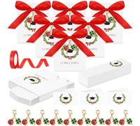 BBTO 30 Set Cadeaux de Fin d'Études Boîtes Cadeaux de Fin d'Études Porte-Clés Porte-Bonheur avec Breloques Coccinelle Étiquettes Ruban Rouge Faire Soi-Même Décoration Fête(Trèfle à quatre feuilles)