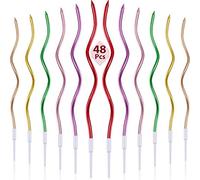 BBTO 48 Pièces Bougies d'Anniversaire en Spirale avec Supports, Multicolore | Couleur Métallique, Bougies de Gâteau, Longue Chandelle pour Fête Mariage, Bougies Torsadées Spirale, Cupcake Décoration