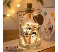 BBTO Cadeaux d'Argent d'Anniversaire, Happy Birthday | LED Lampe de Bouteille avec Inscription, Bouteille Décorative Lumineuse, Emballage d'Argent pour Anniversaire Noël