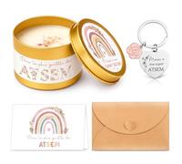 BBTO Set 4 Cadeaux de Merci pour ATSEM 1 Bougie Parfumée Remerciement 1 Porte-Clés 1 Carte de Vœux et 1 Enveloppe pour Femme Adieu Journée des Enseignants Fin d'Année Anniversaire