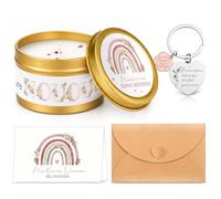 BBTO Set de 4 Cadeaux de Merci pour NOUNOU 1 Bougie Parfumée de Remerciement 1 Porte-Clés 1 Carte de Vœux et 1 Enveloppe pour Femme Adieu Fin de Contrat Anniversaire Thanksgiving Noël