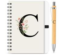 BBTO Set de Carnet de Notes et Stylo Personnalisé avec Initiale Lettre C | Cahier à Spirale Floral B6, avec Stylo en Bambou, Cadeau pour Femme Homme, Noël Anniversaire, Saint Valentin, Collègue Amis