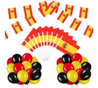 BBTO Set de Drapeau Espagnol avec Guirlande de Bannières de Drapeau Espagnol 10 Drapeaux à Main Espagnols 30 Ballons Noirs Rouges Jaunes pour Décoration de Fête d'Envoi à Thème Patriotique (Espagne)