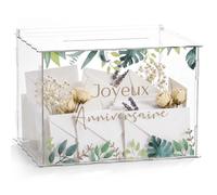 BBTO Urne d'Anniversaire Boîte à Cartes en Acrylique Cagnotte Tirelire Joyeux Anniversaire Decoration Table de Fête Boite à Cadeau pour Enveloppes Lettres Argent